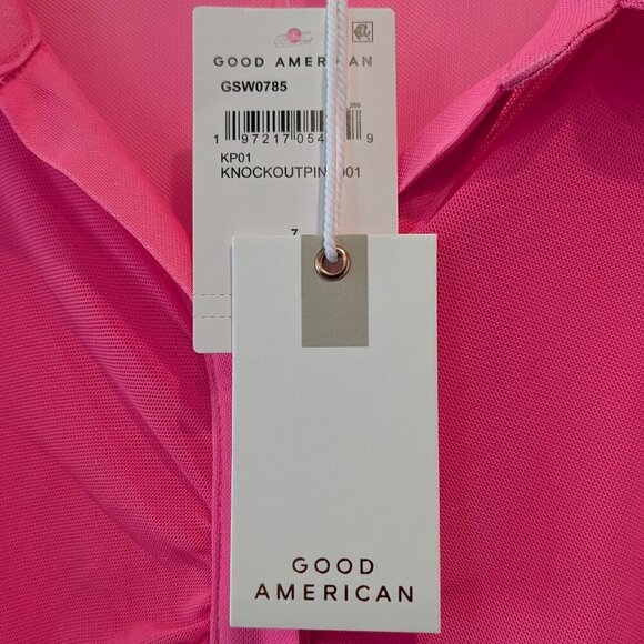 Good American Ruched Sheer Mini Shirt Dress Size 4XL Pink Long Sleeve Button NWT - Picture 12 of 16